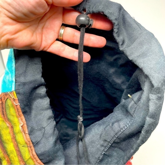 Boho Multicolor Backpack Drawstring & Button Closure Adjustable Straps - Picture 4 of 10